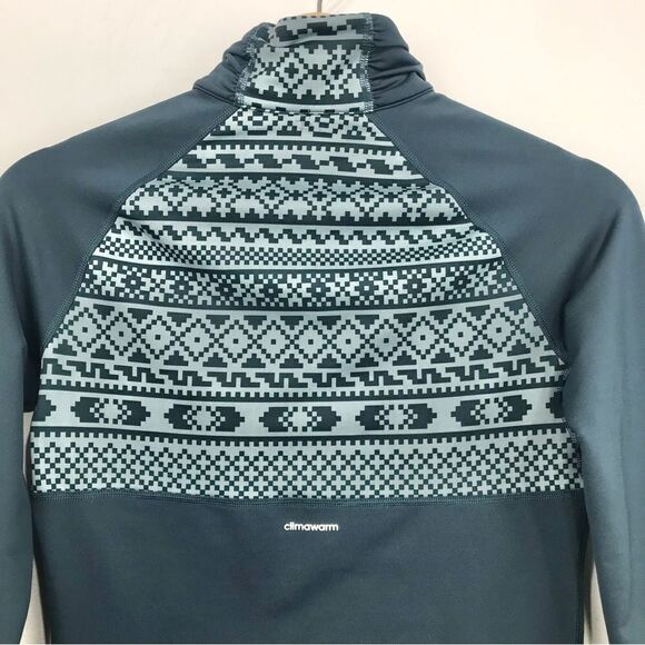 Adidas Climawarm Teal Nordic Pattern Half Zip Thumbhole Running Pullover - Picture 9 of 15